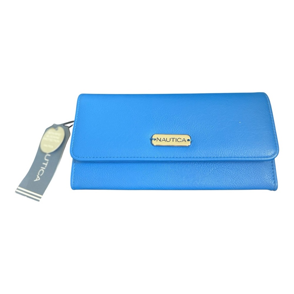 Nautica Money Manager Ladies Blue Clutch Organizer Wallet RFID Protection NWT